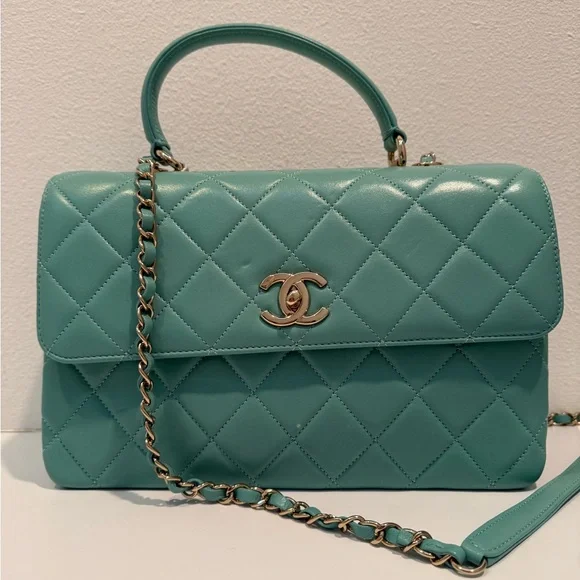 CHANEL Turquoise Lambskin Quilted Small Trendy CC Dual Handle Flap Bag - Picture 4 of 12